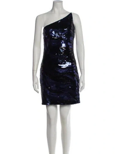 Pre-owned Halston One-shoulder Mini Dress In Blue