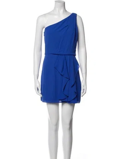 Pre-owned Halston One-shoulder Mini Dress In Blue