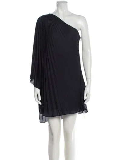 Pre-owned Halston One-shoulder Mini Dress In Blue