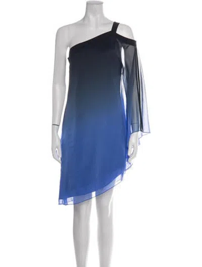 Pre-owned Halston One-shoulder Mini Dress In Blue