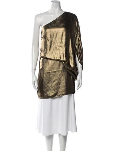 Pre-owned Halston One-shoulder Mini Dress In Gold