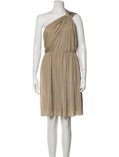 Pre-owned Halston One-shoulder Mini Dress In Gold