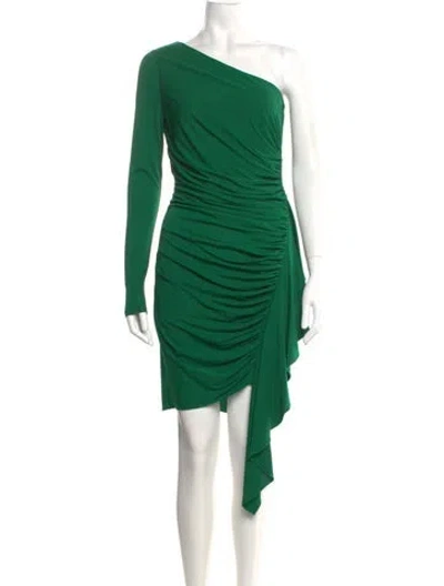 Pre-owned Halston One-shoulder Mini Dress In Green