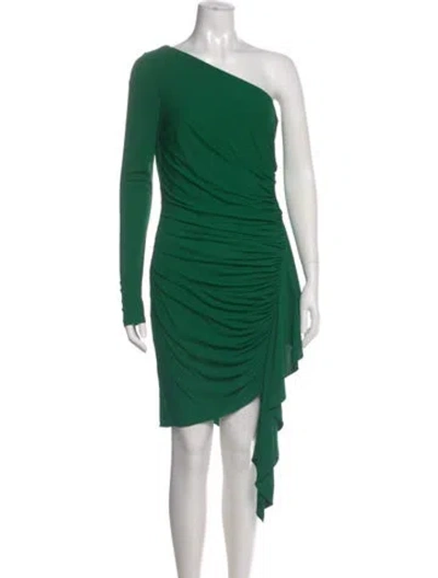 Pre-owned Halston One-shoulder Mini Dress In Green