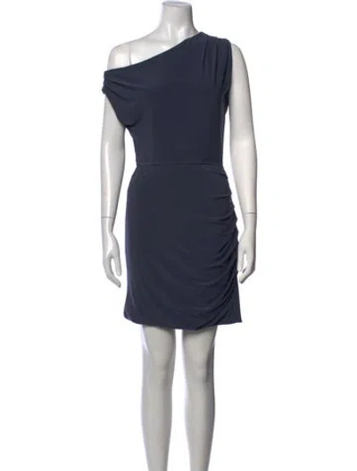 Pre-owned Halston One-shoulder Mini Dress In Grey