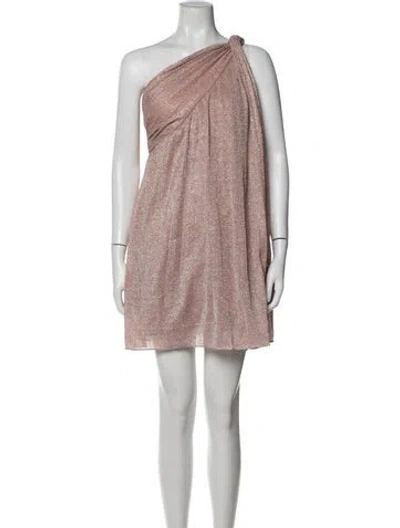 Pre-owned Halston One-shoulder Mini Dress In Metallic/pink