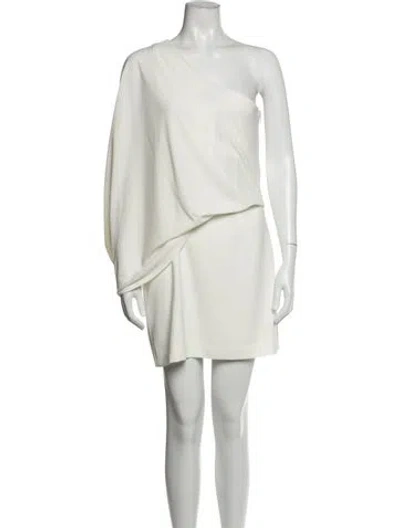 Pre-owned Halston One-shoulder Mini Dress In Neutrals