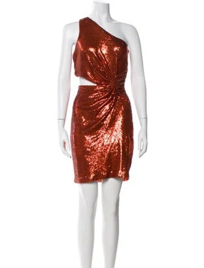 Pre-owned Halston One-shoulder Mini Dress In Orange