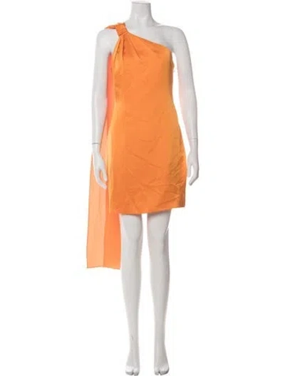 Pre-owned Halston One-shoulder Mini Dress In Orange
