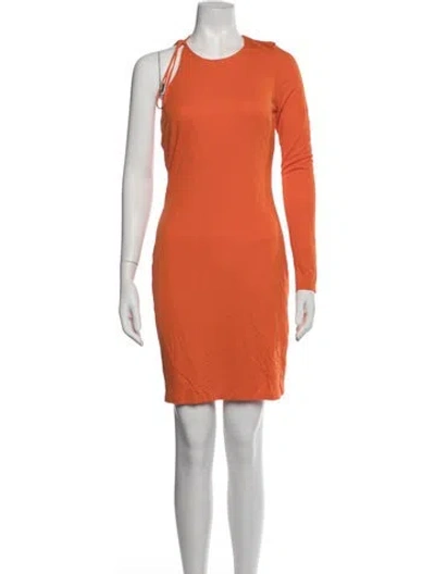Pre-owned Halston One-shoulder Mini Dress In Orange