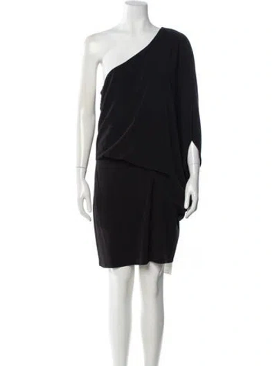 Pre-owned Halston One-shoulder Mini Dress W/ Tags In Black