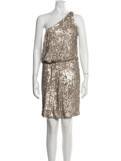 Pre-owned Halston One-shoulder Mini Dress W/ Tags In Gold