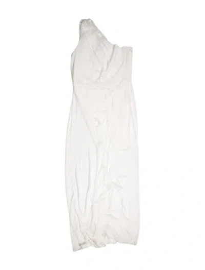 Pre-owned Halston One-shoulder Mini Dress In White
