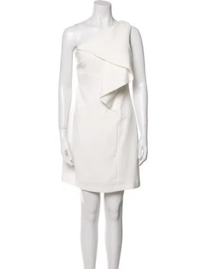 Pre-owned Halston One-shoulder Mini Dress In White