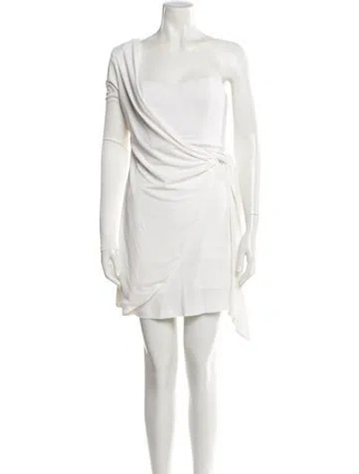 Pre-owned Halston One-shoulder Mini Dress In White