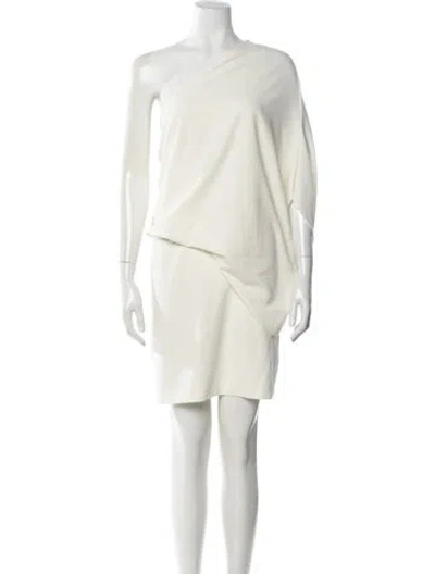 Pre-owned Halston One-shoulder Mini Dress In White