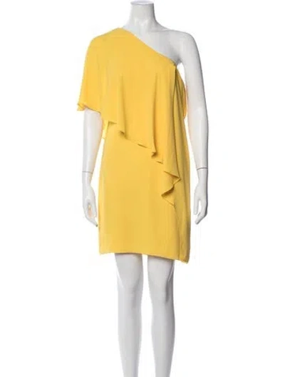Pre-owned Halston One-shoulder Mini Dress In Yellow
