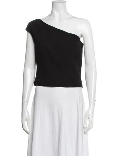 Pre-owned Halston One-shoulder Short Sleeve Top In Black