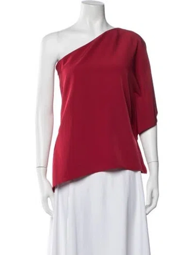 Pre-owned Halston One-shoulder Short Sleeve Top In Red