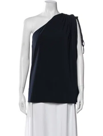 Pre-owned Halston One-shoulder Sleeveless Top In Blue