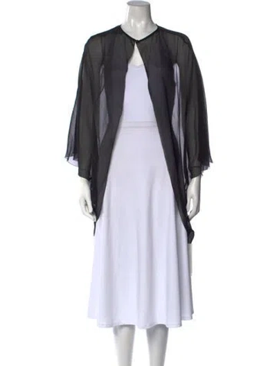 Pre-owned Halston Open Front Long Sleeve Top In Black