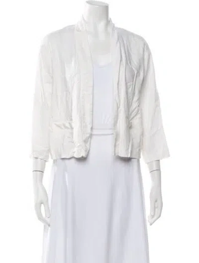 Pre-owned Halston Open Front Three-quarter Sleeve Top In White