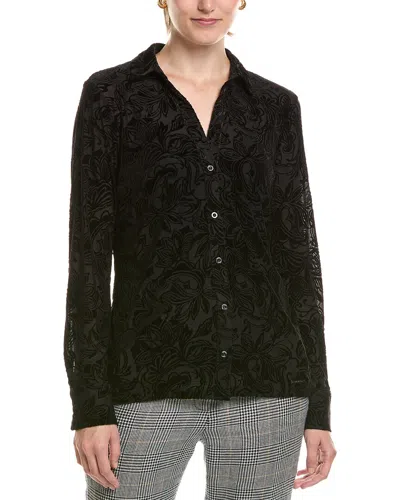 Halston Paisley Velvet Button-up Top In Black