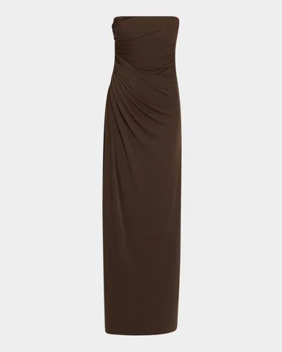 HALSTON PATRICE STRAPLESS DRAPED MATTE JERSEY GOWN