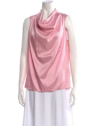 Pre-owned Halston Patterned Cowl Neck Blouse In Pink