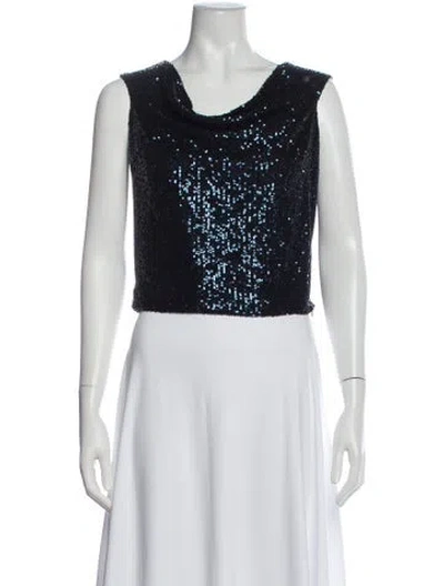 Pre-owned Halston Patterned Cowl Neck Top In Black