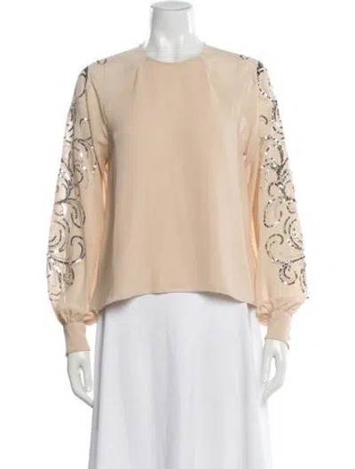 Pre-owned Halston Patterned Crew Neck Blouse In Neutral