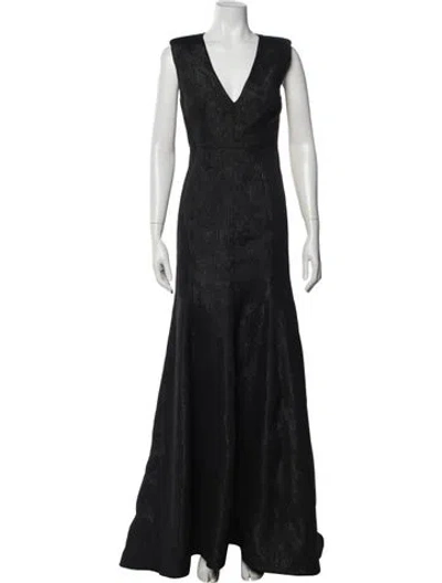 Pre-owned Halston Patterned Long Dress In Black