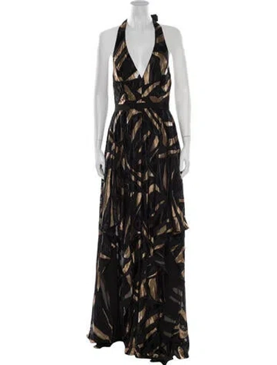 Pre-owned Halston Patterned Long Dress In Black