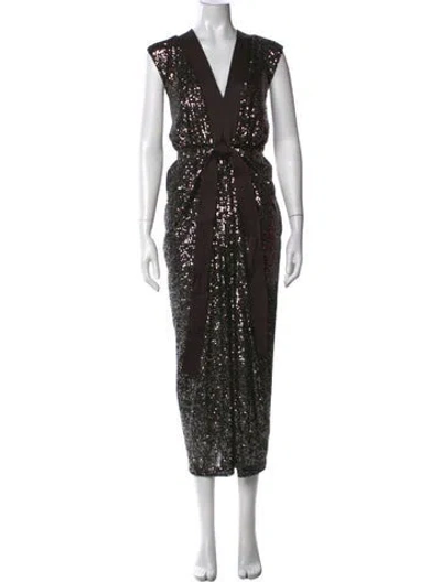 Pre-owned Halston Patterned Long Dress In Black
