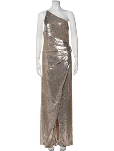 Pre-owned Halston Patterned Long Dress In Gold