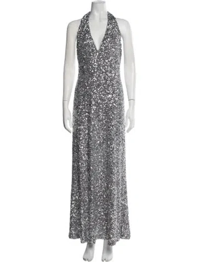 Pre-owned Halston Patterned Long Dress In Metallic/silver