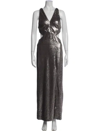 Pre-owned Halston Patterned Long Dress In Silver