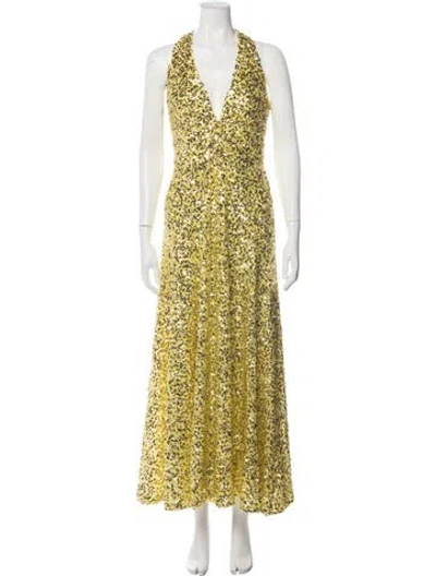 Pre-owned Halston Patterned Long Dress In Yellow