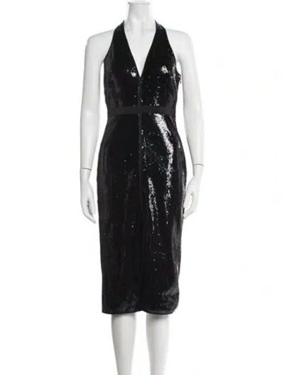 Pre-owned Halston Patterned Midi Length Dress In Black