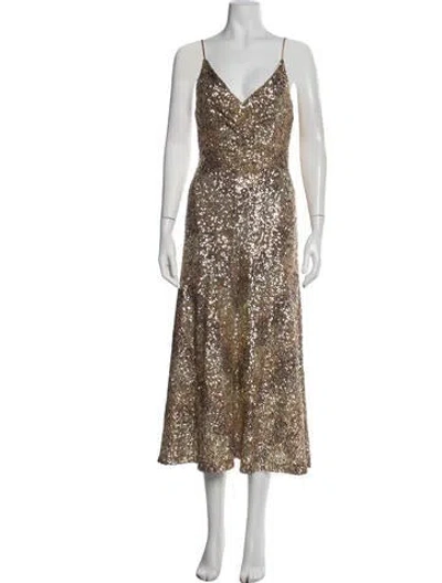 Pre-owned Halston Patterned Midi Length Dress W/ Tags In Brown
