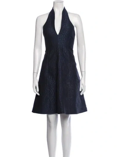 Pre-owned Halston Patterned Mini Dress In Blue