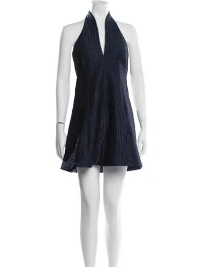 Pre-owned Halston Patterned Mini Dress In Blue