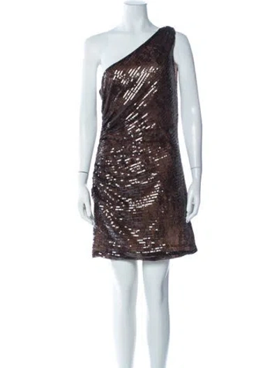 Pre-owned Halston Patterned Mini Dress In Brown