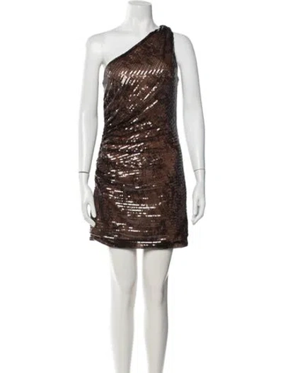 Pre-owned Halston Patterned Mini Dress In Brown