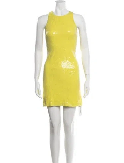 Pre-owned Halston Patterned Mini Dress In Yellow