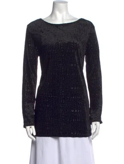 Pre-owned Halston Patterned Scoop Neck Top In Black