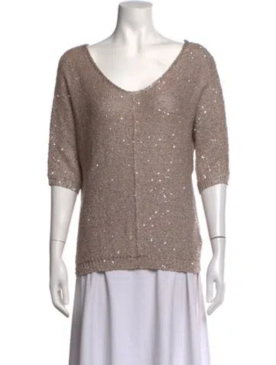 Pre-owned Halston Patterned V-neck Sweater In Neutrals