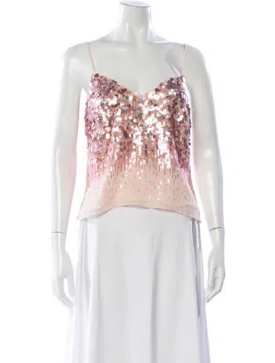 Pre-owned Halston Patterned V-neck Top In Pink