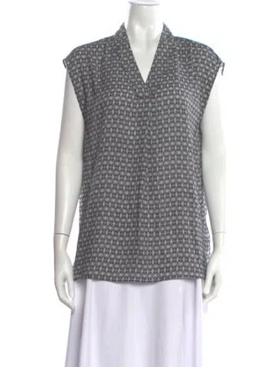 Pre-owned Halston Patterned V-neck Top W/ Tags In Multicolor