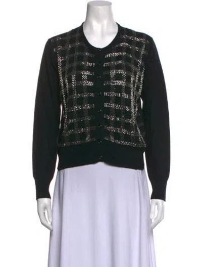 Pre-owned Halston Plaid Print Crew Neck Sweater In Black